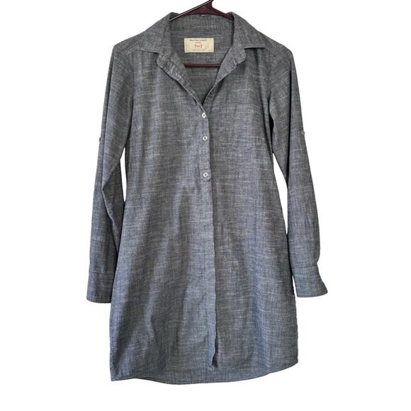 Marine Layer Blue Denim Chambray Mini Button Up Long Sleeve Shirt Dress Small - Picture 1 of 10